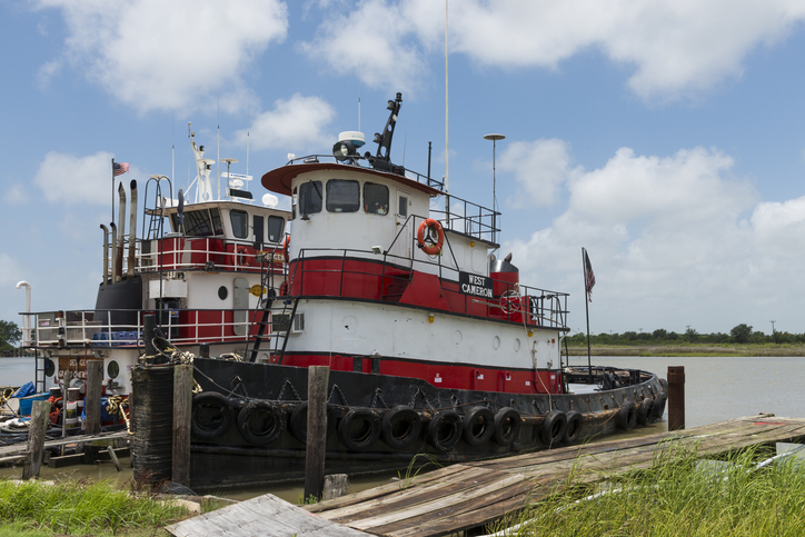 Old and rusty tugboat at Lake Charles, Louisiana, USA